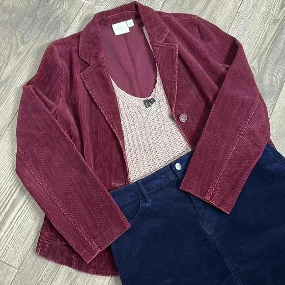 Sonoma Three Button Corduroy Burgundy Blazer - Picture 2 of 13